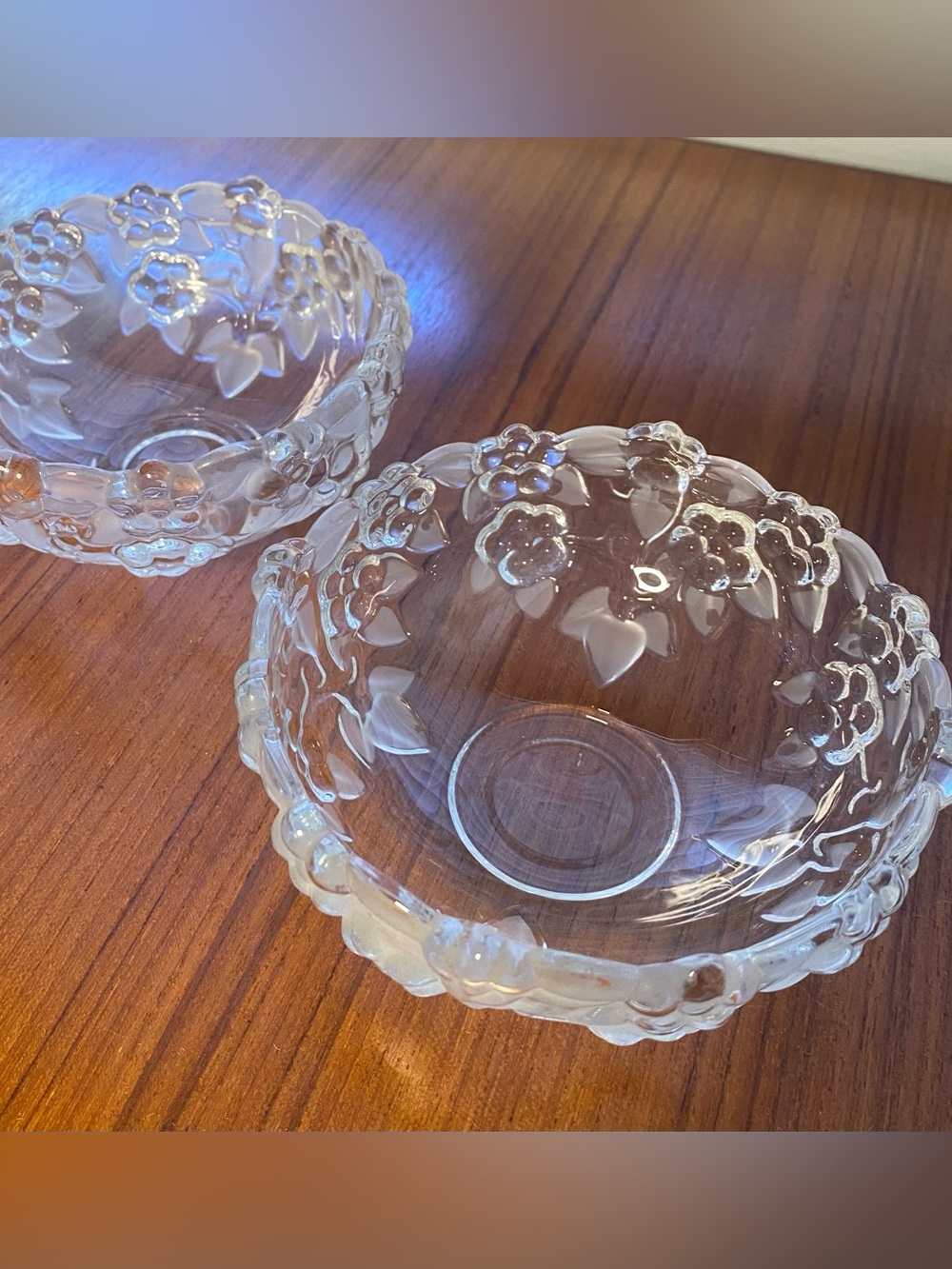 Vintage Pair of Puffy Flower and Leaves Glass Bowls